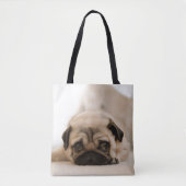 Tan Vrouw Pug Tote Bag (Voorkant)