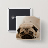 Tan Vrouw Pug Vierkante Button 5,1 Cm (Voorkant /achterkant)