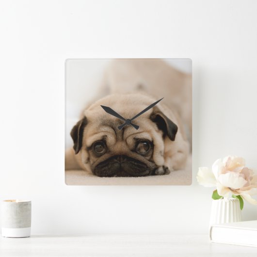 Tan Vrouw Pug Vierkante Klok (Huis)