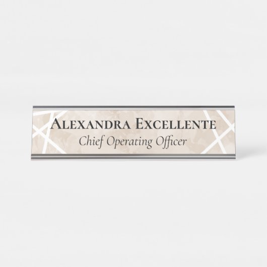 Tan Waterverf Geometric Modern Custom Bureau Naambordje (Voorkant)