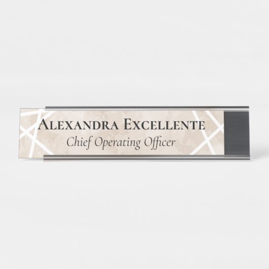 Tan Waterverf Geometric Modern Custom Bureau Naambordje (Voorkant)