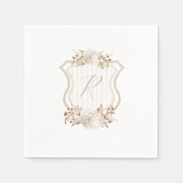 Tan Waterverf Monogram Bloemen Servet