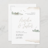 Tan Waterverf Mountain Destination Wedding Uitnodiging Briefkaart (Voorkant / Achterkant)