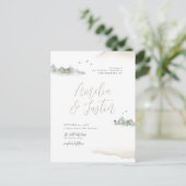 Tan Waterverf Mountain Destination Wedding Uitnodiging Briefkaart (Staand voorkant)
