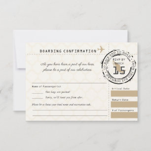 Tan Wedding RSVP Boarding Pass naar Mexico