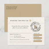Tan Wedding RSVP Boarding Pass naar Mexico Briefkaart (Voorkant / Achterkant)