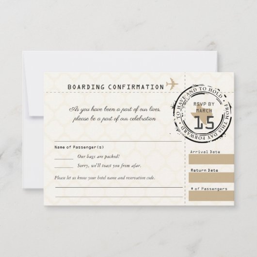 Tan Wedding RSVP Boarding Pass naar Texas (Voorkant)
