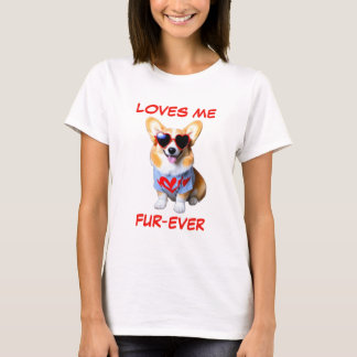Tan Welsh Corgi Red Heart-vormige zonnebril T-shirt