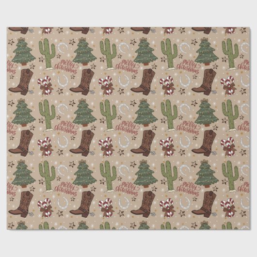 Tan Western Cowboy Kerst Wrapping Papier (Vlak)