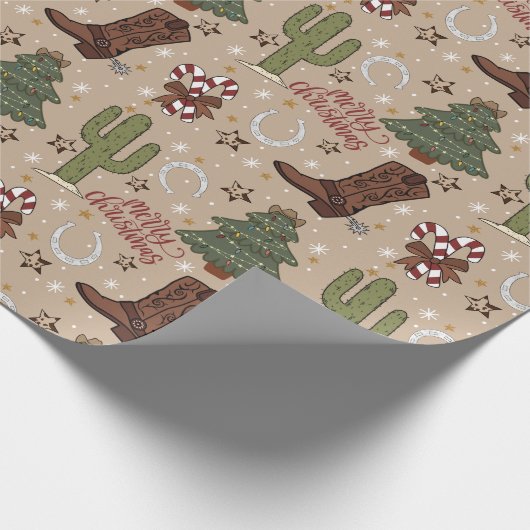 Tan Western Cowboy Kerst Wrapping Papier (Hoek)