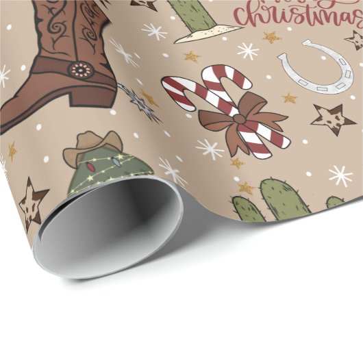Tan Western Cowboy Kerst Wrapping Papier (Rol Hoek)