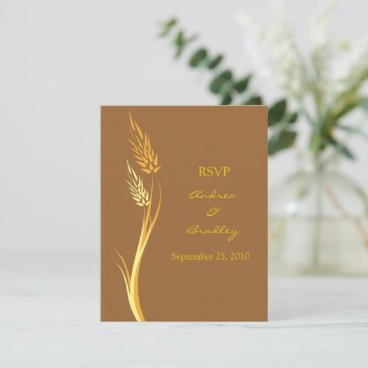 Tan Wheat Autumn Wedding Response Kaart (Staand voorkant)