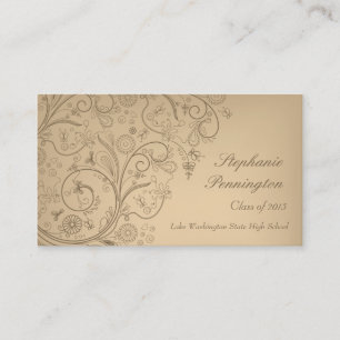 Tan whimsical swirls afstuderen name card contactkaartje