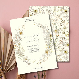 Tan White Flora Boho Wildflower Wedding Kaart