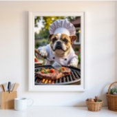 Tan White Franse Bulldog Grilling Chef Poster