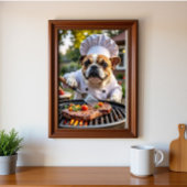 Tan White Franse Bulldog Grilling Chef Poster