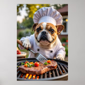Tan White Franse Bulldog Grilling Chef Poster (Voorkant)