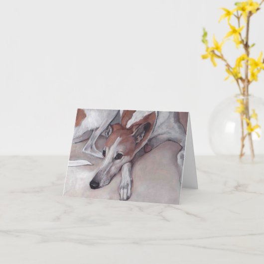 Tan & White Greyhound Dog Art Note Kaart (Gele Bloem)