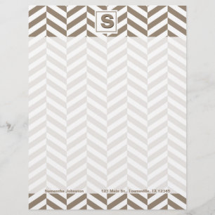 Tan White Herringbone Monogram