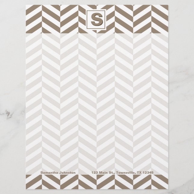 Tan White Herringbone Monogram (Voorkant)