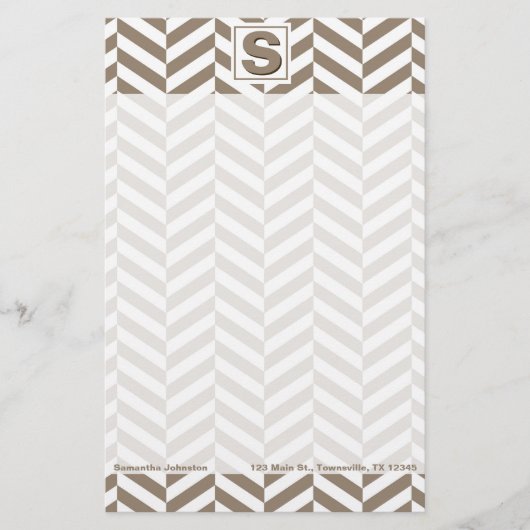 Tan White Herringbone Monogram Briefpapier (Voorkant)