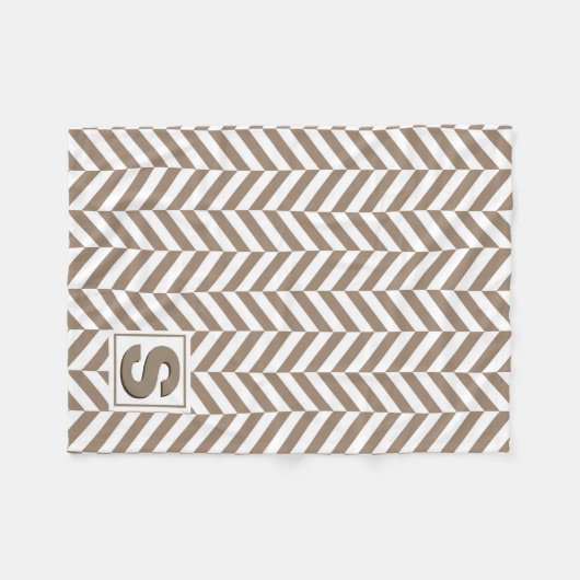 Tan White Herringbone Monogram Fleece Deken (Voorkant (Horizontaal))