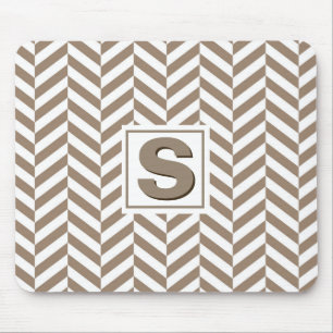 Tan White Herringbone Monogram Muismat