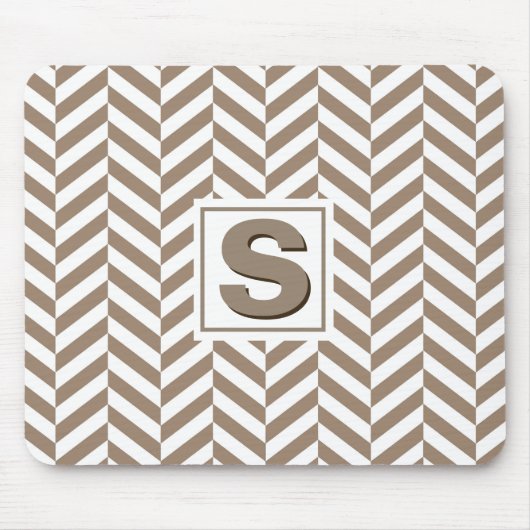 Tan White Herringbone Monogram Muismat (Voorkant)