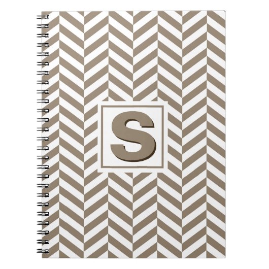 Tan White Herringbone Monogram Notitieboek (Voorkant)