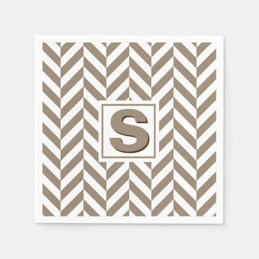 Tan White Herringbone Monogram Servet (Voorkant)