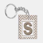Tan White Herringbone Monogram Sleutelhanger (Voorkant Links)