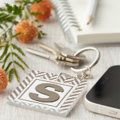 Tan White Herringbone Monogram Sleutelhanger (Voorkant Rechts)