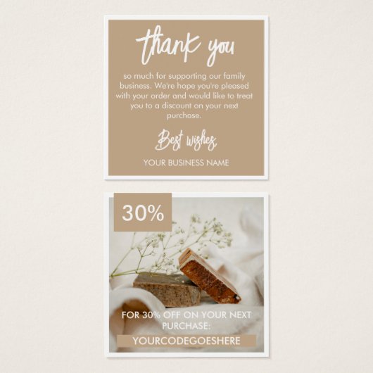 Tan White Photo & Promo Code Hartelijk dank Vierkante Visitekaartjes (Voorkant /achterkant)
