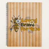 Tan & White Striped BEE Strong Inspirerend Quote Planner (Voorkant)