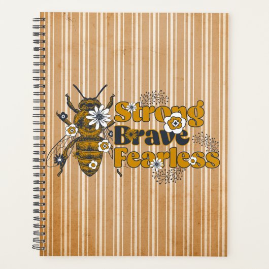 Tan & White Striped BEE Strong Inspirerend Quote Planner (Voorkant)