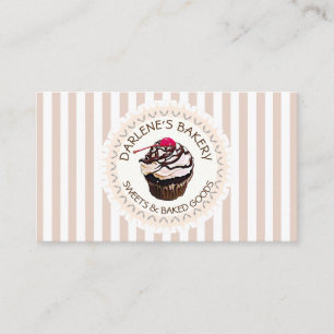 Tan &White Striped Chocolate Cupcake Visitekaartje