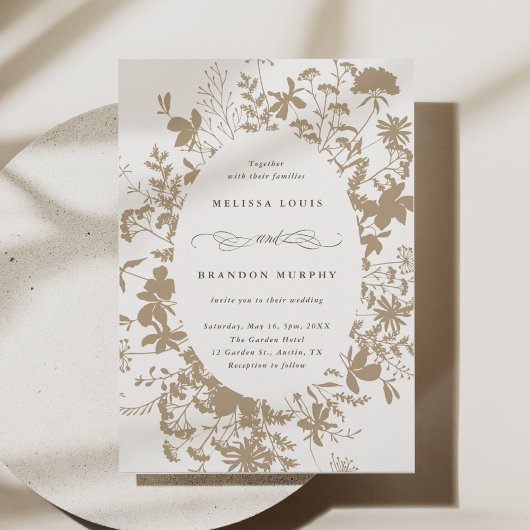 Tan White Wildflower Silhouet Bruiloft Kaart