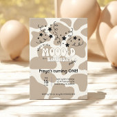 Tan Who's in the MOOO-D Cow Print 1st Birthday Kaart