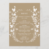Tan Wildflower Silhouet krans bruiloft Menu (Voorkant)