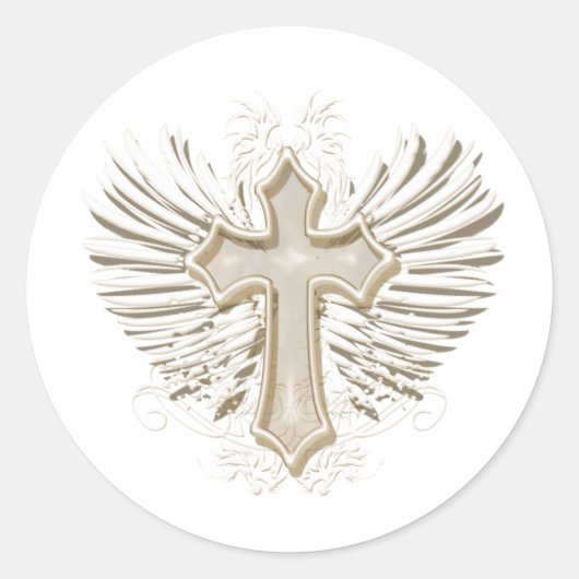 Tan Winged Cross Ronde Sticker (Voorkant)
