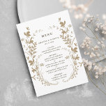 Tan & Wit Wildflower Silhouet Krans Bruiloft Menu<br><div class="desc">Dit elegante huwelijksmenu heeft een silhouet van wilde bloemen als krans en initialen op de achterkant. Voor meer geavanceerde aanpassing van dit ontwerp,  klikt u op de BLUE DESIGN TOOL BUTTON hierboven! Overeenkomende objecten zijn ook beschikbaar.</div>