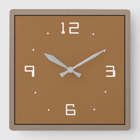 Tan with White Numerals >Plain Kitchen Clocks Vierkante Klok (Voorkant)
