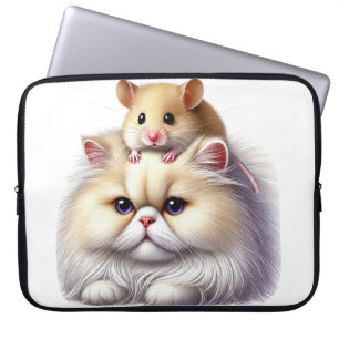 TAN & WITTE PERZISCHE KAT MET SCHATTIGEE BRUINE HA LAPTOP SLEEVE