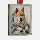 TAN & WITTE WATERVERF AKITA DOG METALEN ORNAMENT (Rechts)