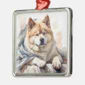 TAN & WITTE WATERVERF AKITA DOG METALEN ORNAMENT (Links)