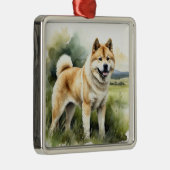 TAN & WITTE WATERVERF AKITA DOG METALEN ORNAMENT (Rechts)