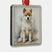TAN & WITTE WATERVERF AKITA DOG METALEN ORNAMENT (Rechts)