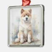 TAN & WITTE WATERVERF AKITA DOG METALEN ORNAMENT (Links)