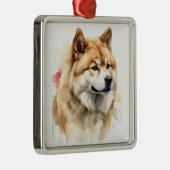 TAN & WITTE WATERVERF AKITA DOG METALEN ORNAMENT (Rechts)