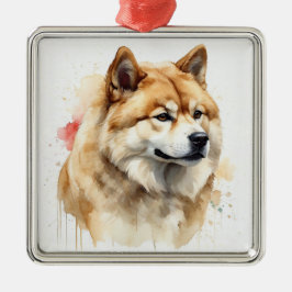 TAN & WITTE WATERVERF AKITA DOG METALEN ORNAMENT